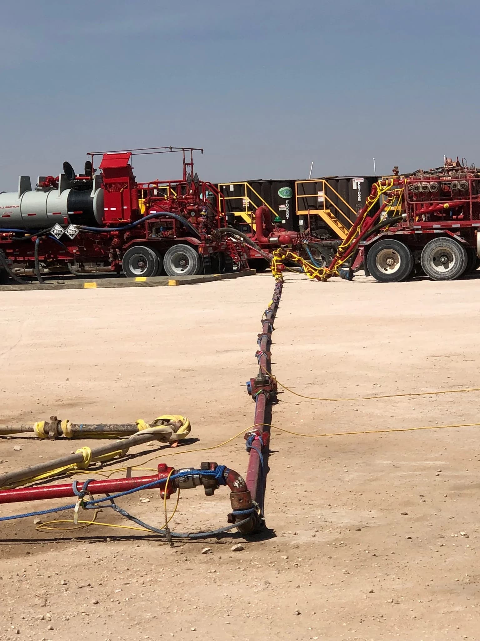Frac equipment and flow-iron connections on location